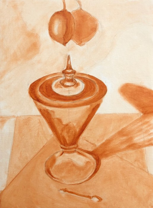 WIP value underpainting in burnt siena