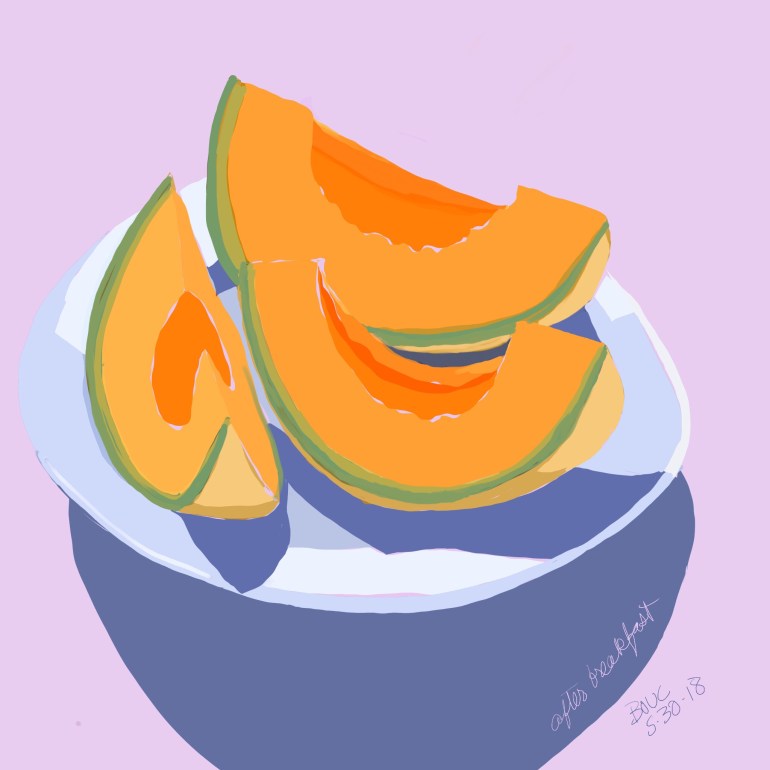 Cantaloupe Slices, sketched in Procreate on the iPad and then eaten for breakfast. 