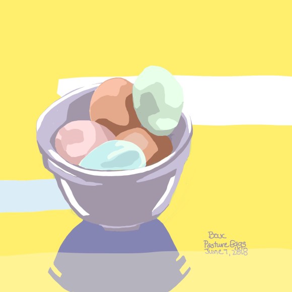 Pasture Eggs of different colors, Procreate on iPad 