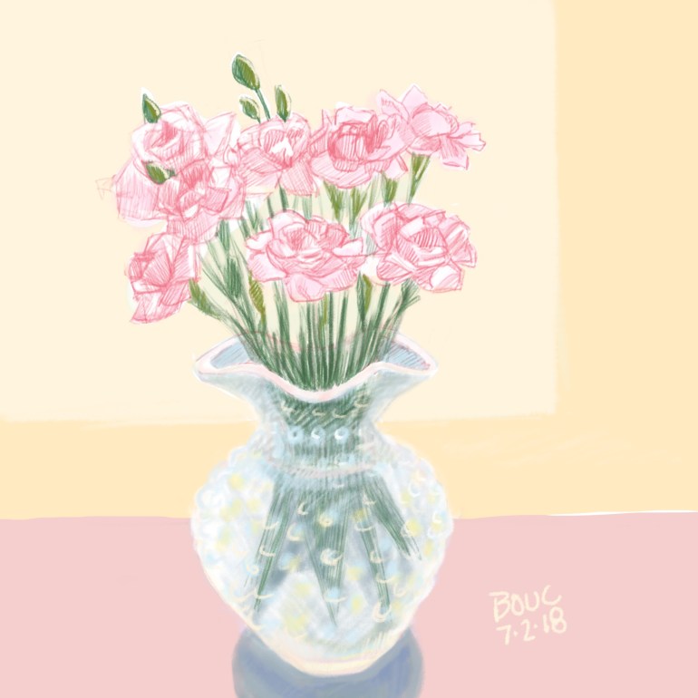 Tired Baby Carnations, Procreate digital sketch