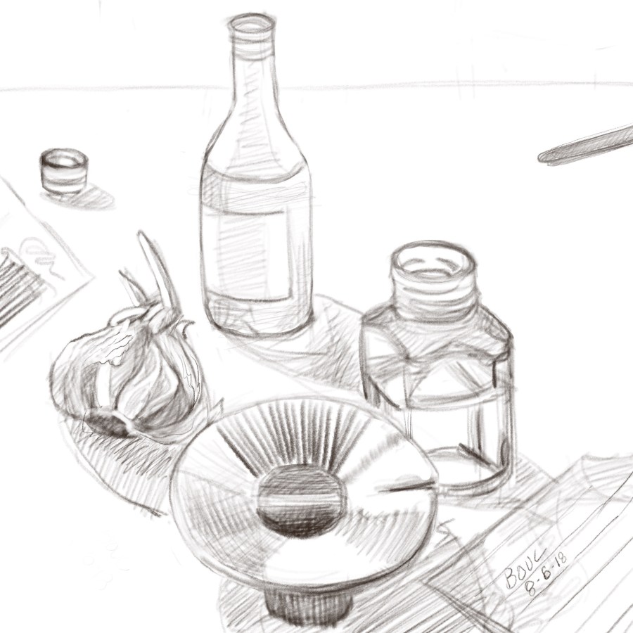 Sketch of random stuff on the table. Procreate on the iPad.