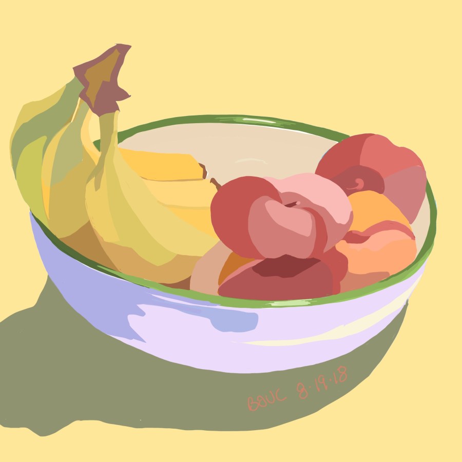 Sunny morning “Donut” Peaches with Bananas. Procreate on the iPad.