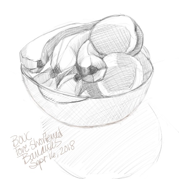 Foreshortened bananas, Procreate on iPad.