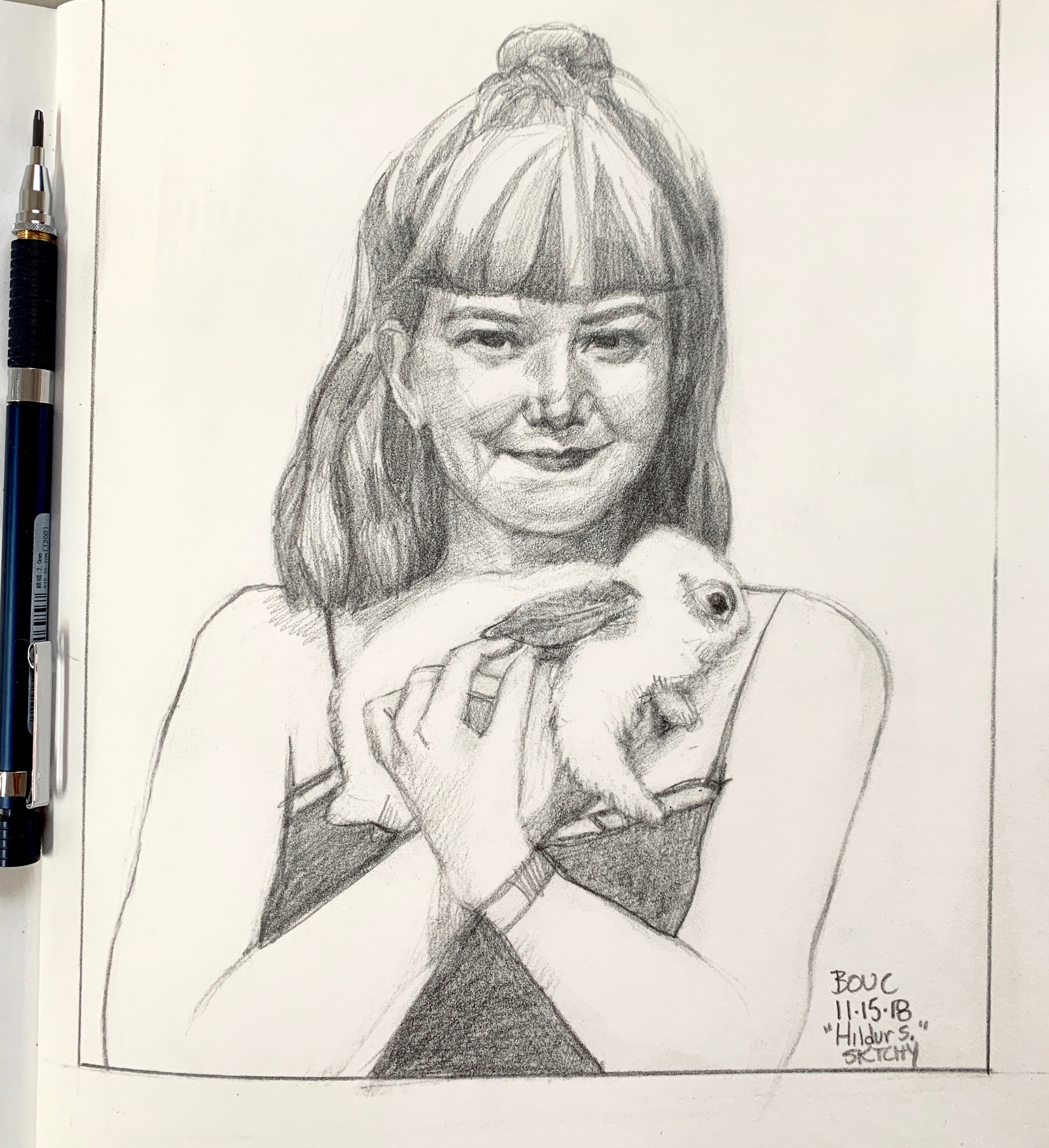 Hildur and her bunny, graphite on paper 8.5 x 11 inches