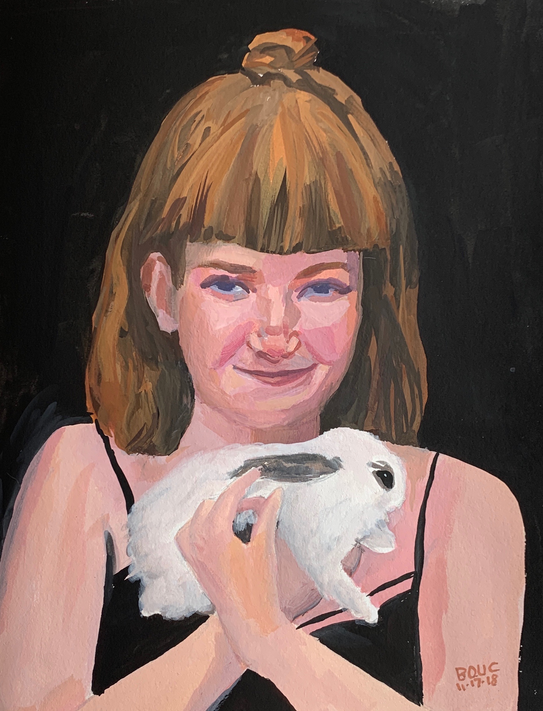 Painting of Hildur and her bunny from in gouache, 8.5 x 11”.