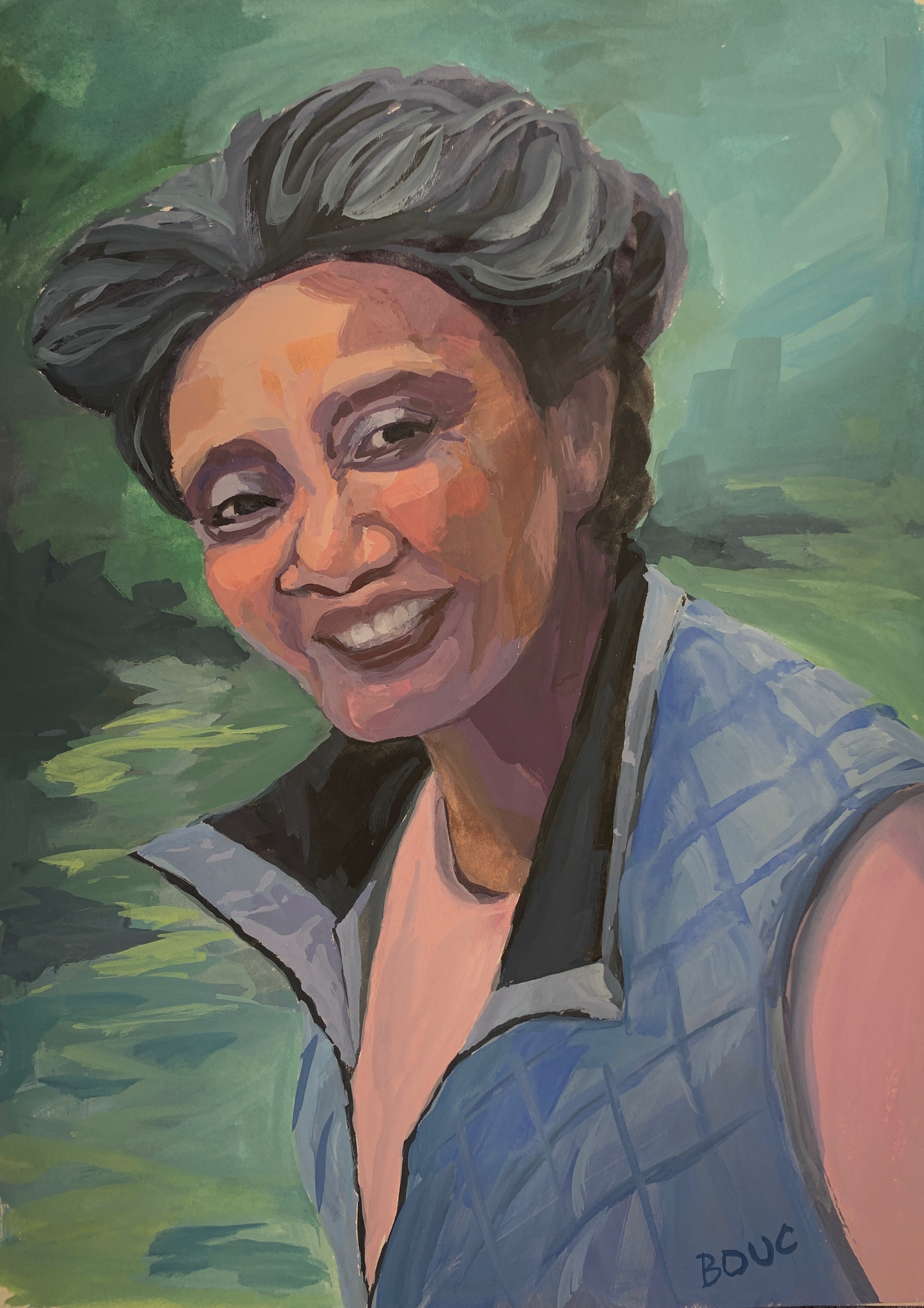 Gouache painting of Farah W.’s mom from Sktchy in 8.5 x 11 inches