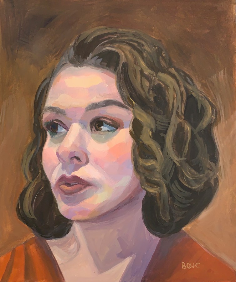 Sketch of Olivia A. from Sktchy in gouache in Strathmore Mixed Media Journal, 8.5” x 11” .
