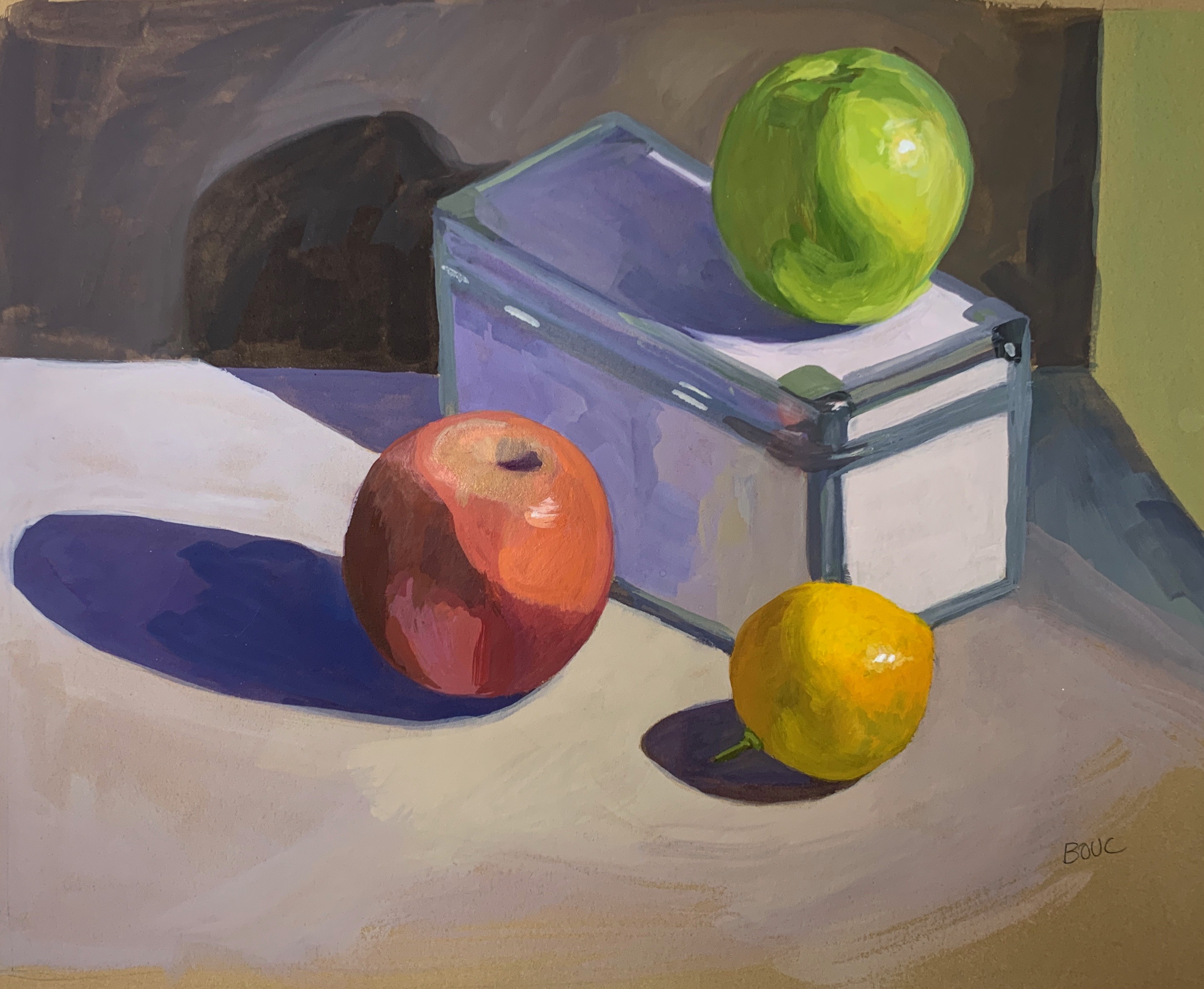 Apple Still life in gouache on Stonehenge Kraft colored paper, 10 x 12 inches