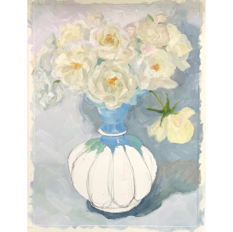 Day 2: Finishing flower block-in, background and starting on vase