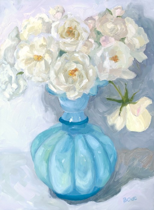 White Roses: Spring Rose Series #7” Oil on Yupo, 12x9”