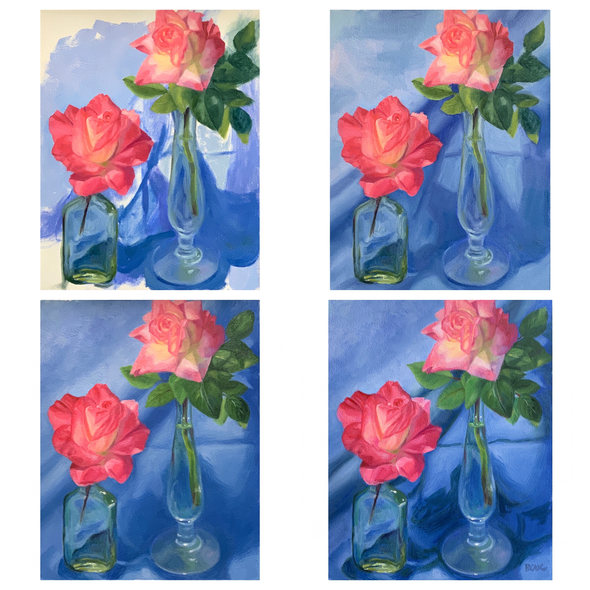 Working on the background and vases, retouching the flowers