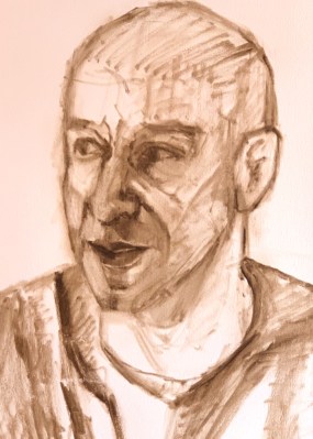 Initial drawing in thinned burnt umber paint 