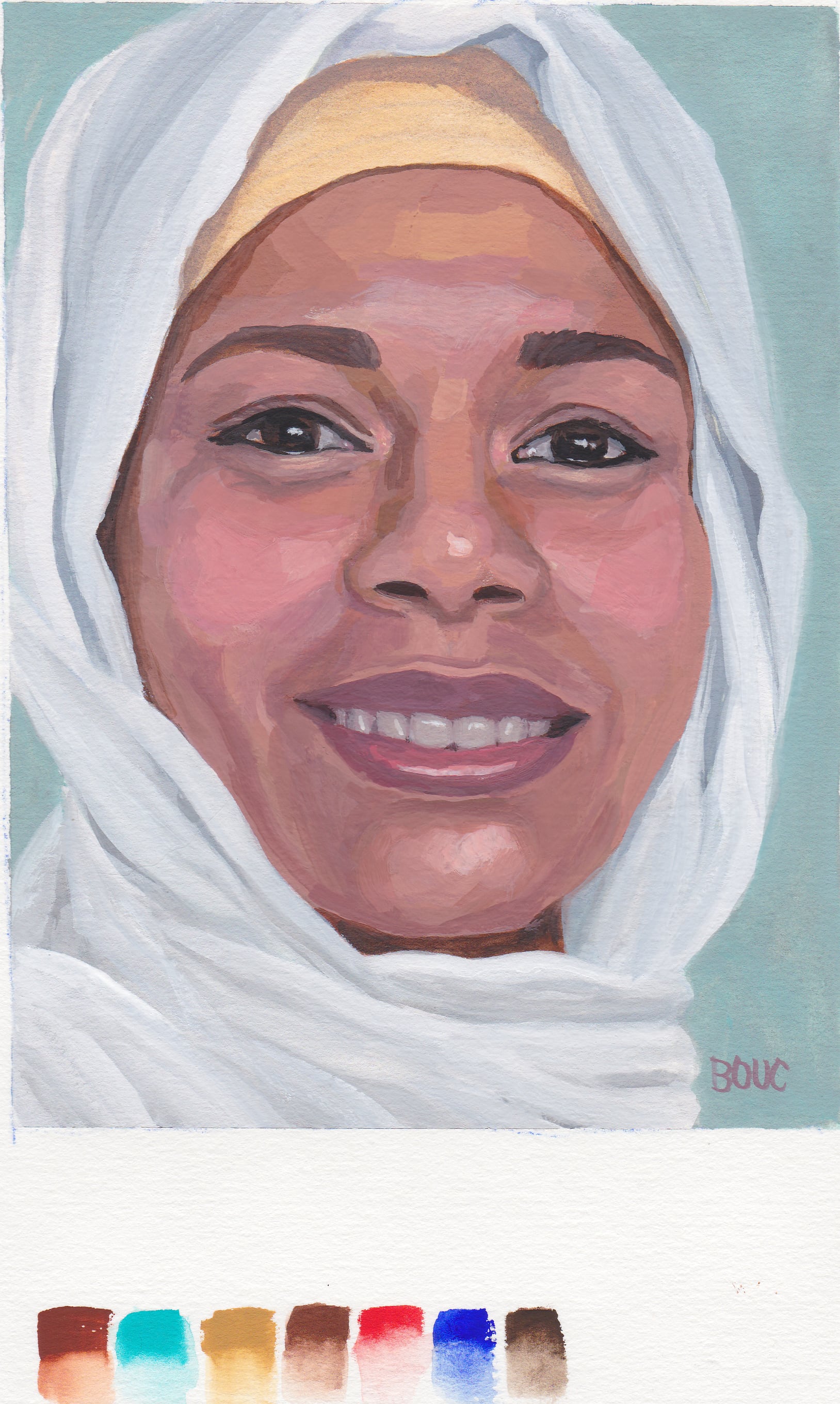 Woman with Headscarf, gouache, 10x8"