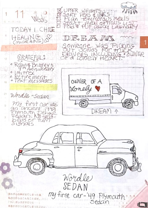 Wordle: SEDAN; Dream: Owner of a Lonely Heart Truck Illustrations