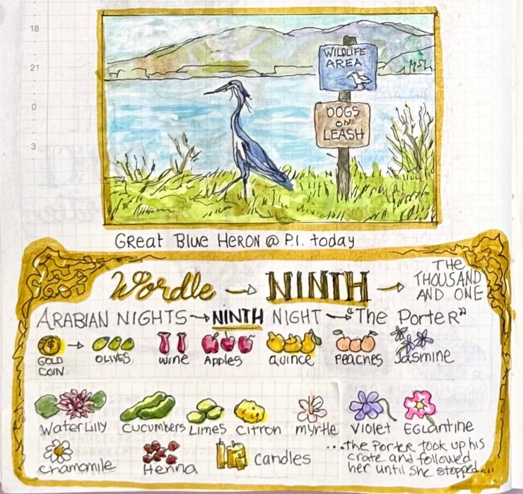wordle: NINTH (Arabian Nights Ninth Night) and Great Blue Heron