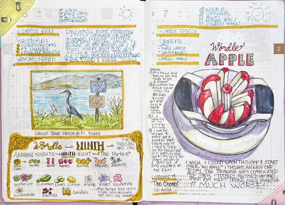 2-Page spread, Wordles NINTH and APPLE